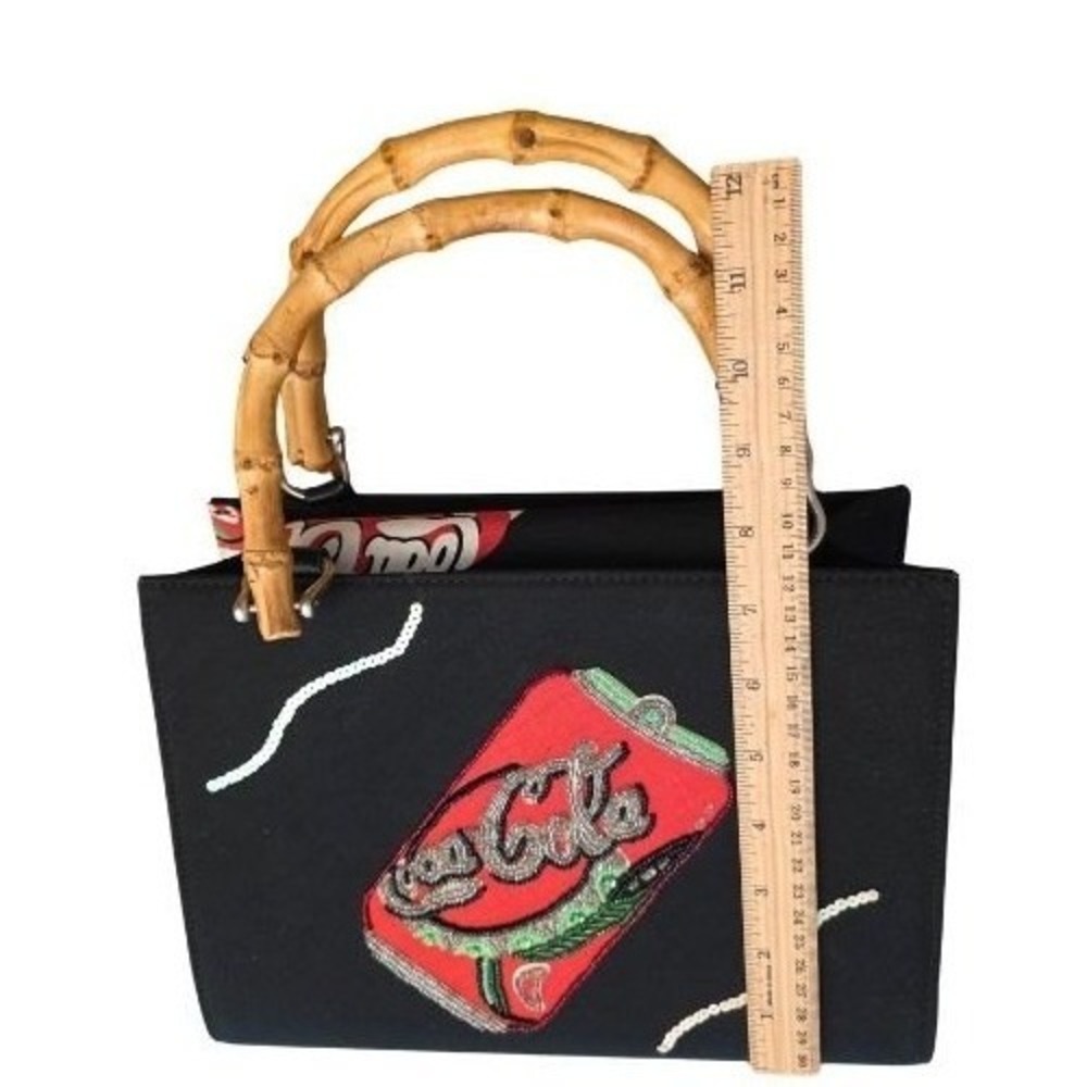 Vintage Rare Bamboo Handle Coca-Cola‎ Beaded Soda Can Handbag Purse Sequins Coke - Picture 6 of 16